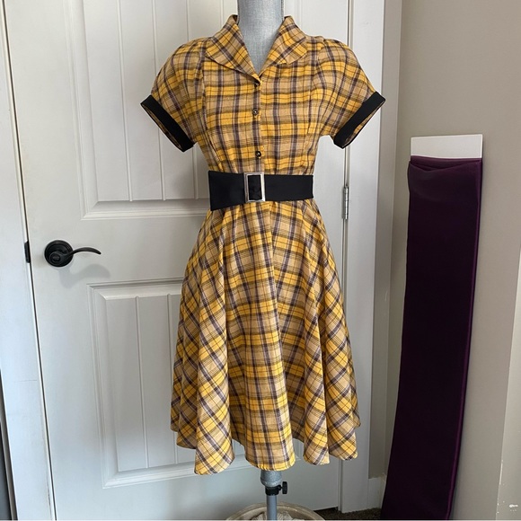 Yellow plaid picnic Pin up dress - Picture 1 of 9